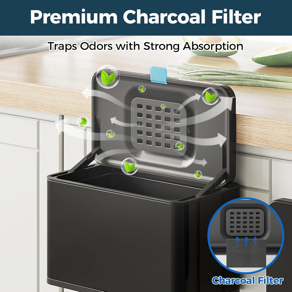 Stainless Steel Hanging Trash Can with Lid and Inner Bucket, 1 Gallon Kitchen Compost Bin for Counter Top, Under Sink or Wall Mount, Small Garbage Can for Cupboard/Bathroom/Bedroom/RV, Black