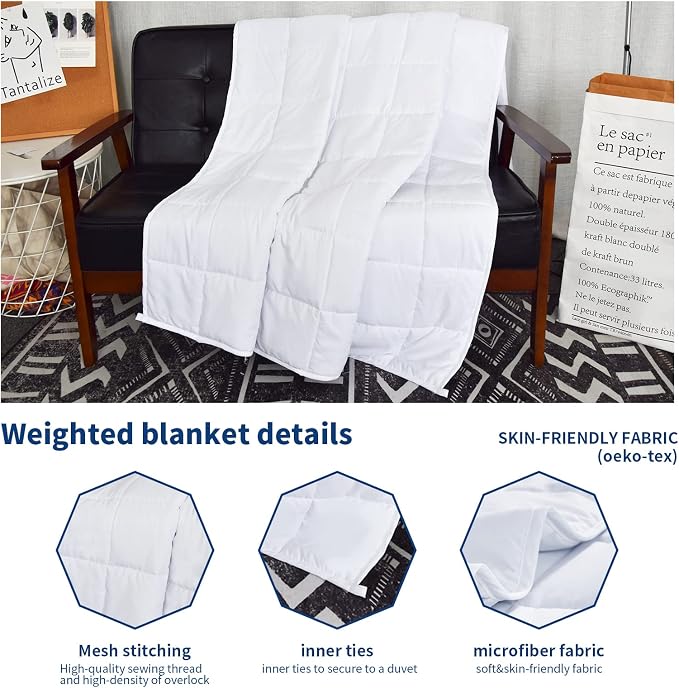 Weighted Blanket 7lbs Twin Size White 41"x60" Weighted Blankets Heavy Blanket - Image 4