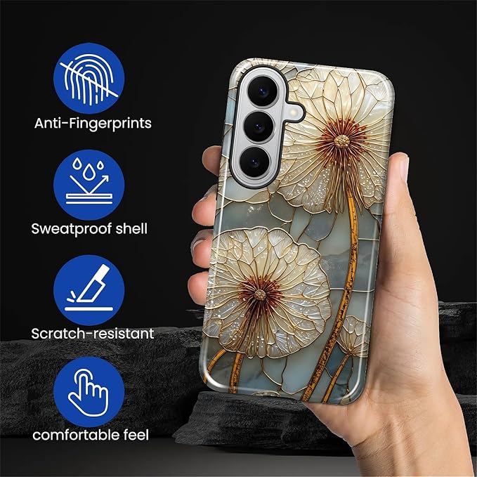 for Samsung Galaxy S26 Case, Dandelion Stained Glass Pattern Glossy 2 in 1 - Image 5