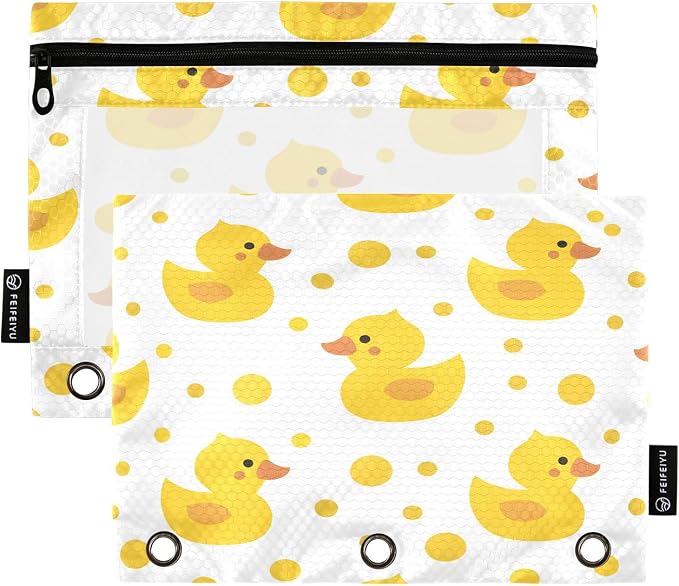 Cute Yellow Ducks Pencil Pouch for 3 Ring Binder, 2 Pack Waterproof Pencil Bags by BOENLE-WELCOMEYOURCOMING