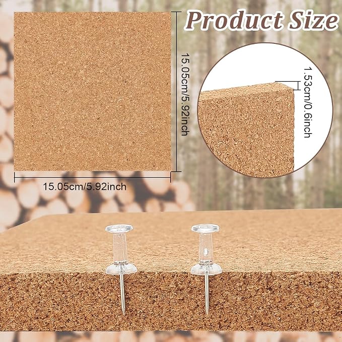 OLYCRAFT 2PCS Square Bulletin Boards 6 x 6 inch Non Self-Adhesive Wood Cork - Image 2