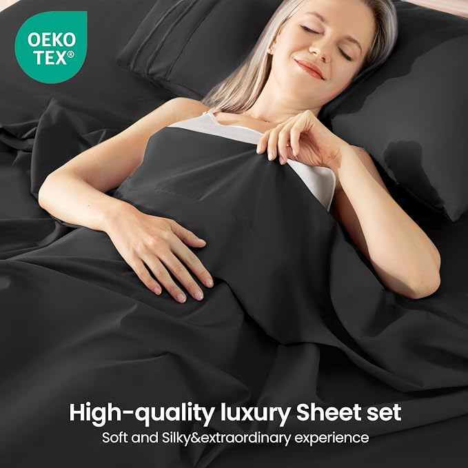 ROSE&RISY Black Queen Sheet Set, 4 Pieces Soft Bedding Queen Sheet Set - Image 2