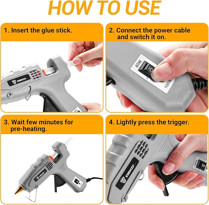 Hot Glue Gun Full Size: DEKOPRO 60/100Watt Dual Temp Hot Glue Gun Kit - Image 6