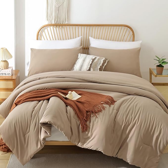 ROSGONIA Comforter Full Size for Girls Boys Teens Taupe Brown, Lightweight Dorm by ROSGONIA