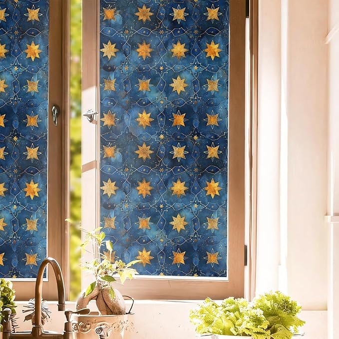 16“x118 Glitter Gold Blue Creative Art Window Films Decorative Window Privacy by Unknown