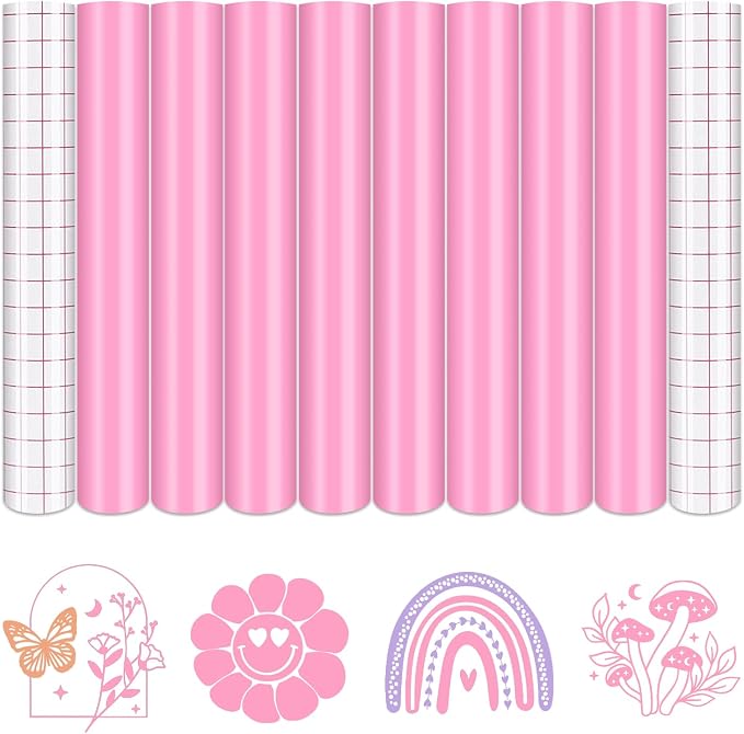 Tintnut Boho Permanent Vinyl 8 Pcs 12x10in Neon Pink Floral Adhesive Vinyl | by Tintnut