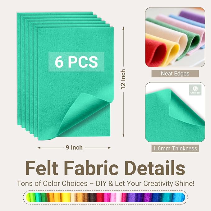 Aqua Green Soft Felt Sheets for Crafts, 1.6mm Thick, Kids' Crafts, DIY Projects - Image 2