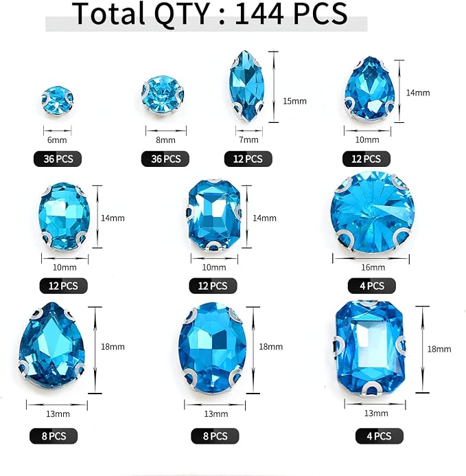 Sew on Rhinestone, Bags and Sewing Accessories，Lake Blue - Image 3