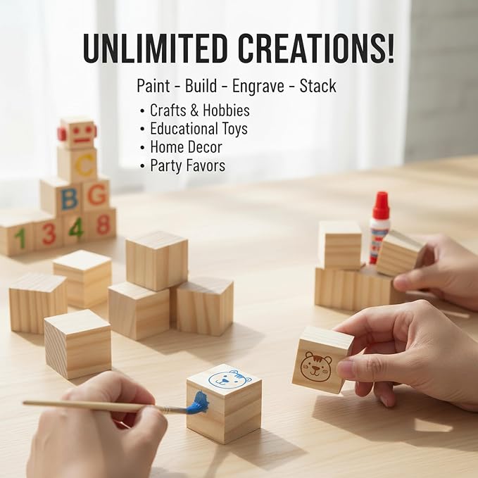 Wooden Blocks for Crafts, Unfinished Wood Cubes, 1.5 Inch Natural Wood Blocks - Image 6