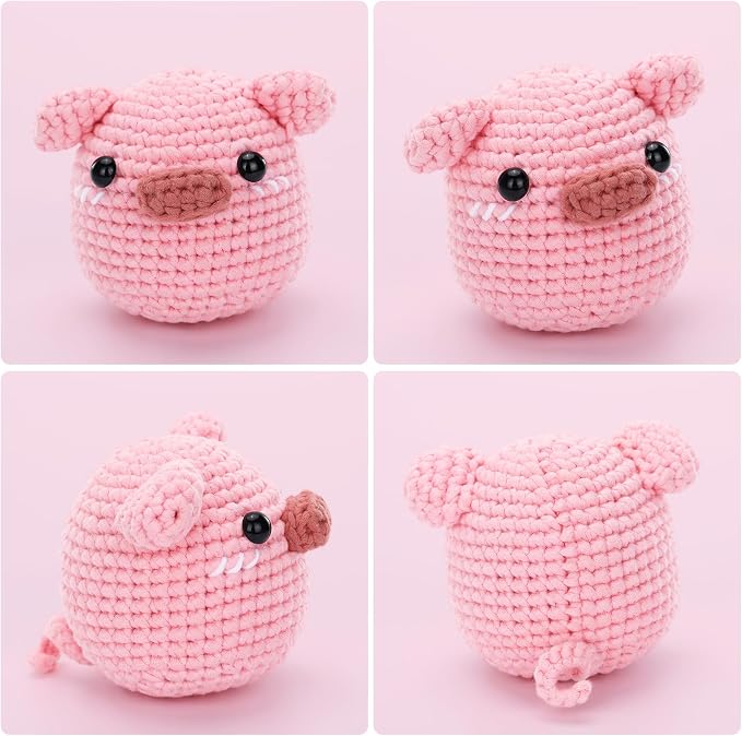 Crochet Kit for Beginners: Pink Pig Crochet Kit, All You Need in, Include - Image 2