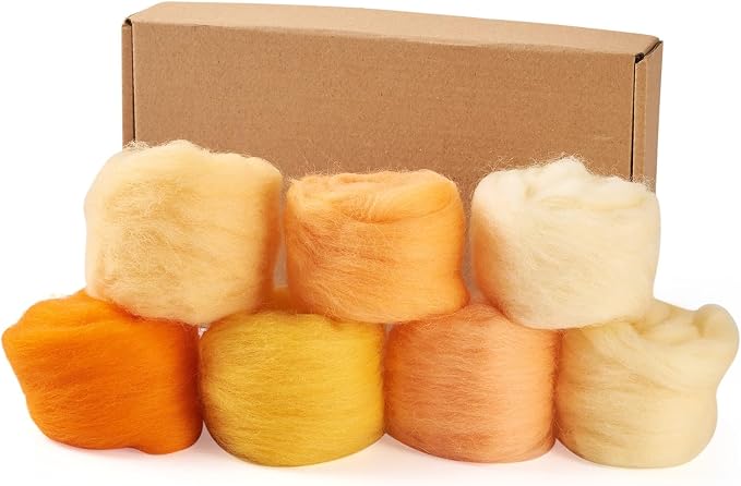 Boutigem 7 Color 35G Orange Needle Felting Wool Roving, Fibre Wool Roving Yarn - Image 7