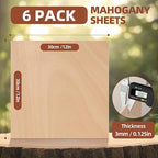 Rowood Mahogany Plywood Sheets for Laser Cutting, 6 Pack 3mm Thin Unfinished - Image 2