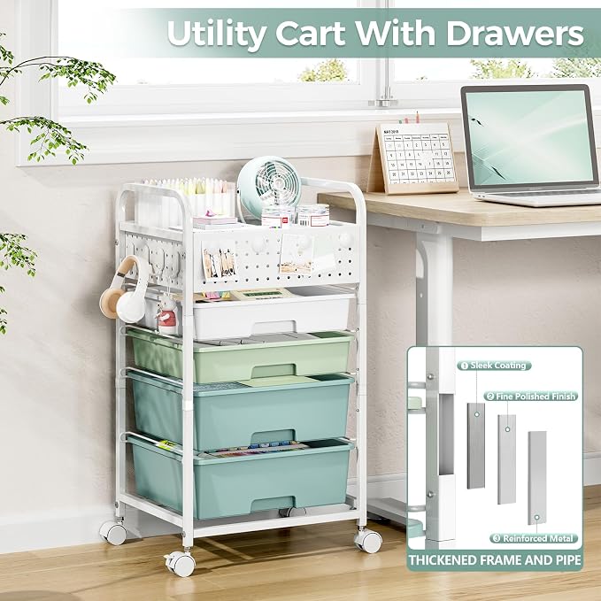 4 Drawer Rolling Storage Cart - Image 6