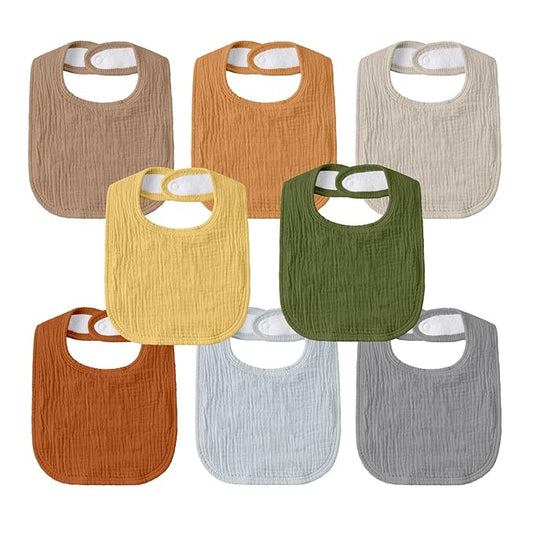 GLLQUEN BABY Muslin Drool Bibs for Boys Girls 8 Pack, Adjustable Baby Bibs for Drooling and Teething, Soft Cotton Baby Bandana Bib for Newborn Feeding Essentials (Green)