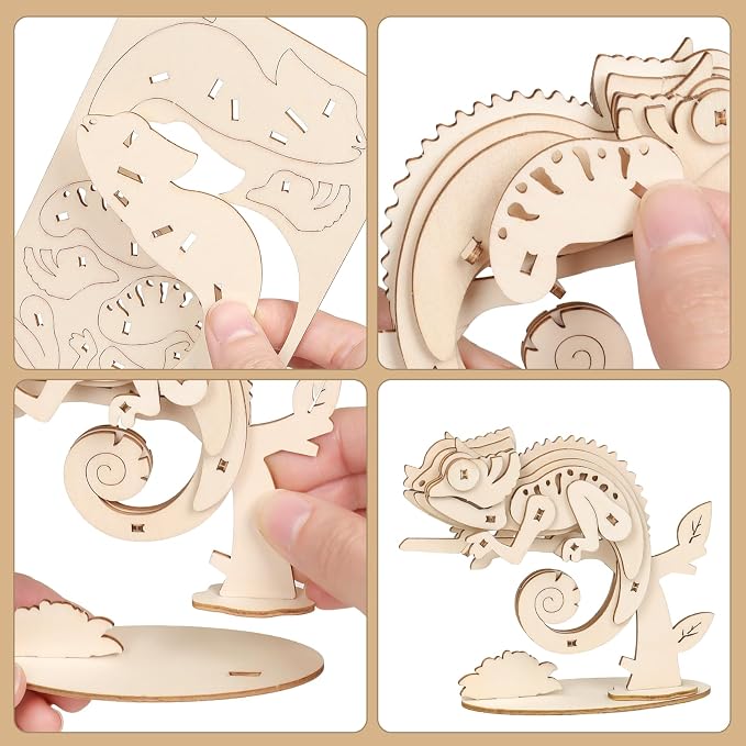 ELX 3D Wooden Animal Puzzles for Kids 6+, 4 Piece Set Animal Models, Wood - Image 4