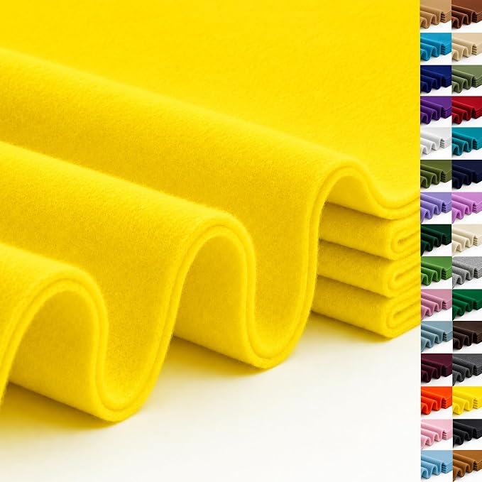 Bright Yellow Large Felt Fabric 36" x 36", 1.4 mm Soft Felt Sheet, Nonwoven by ZANEXIR
