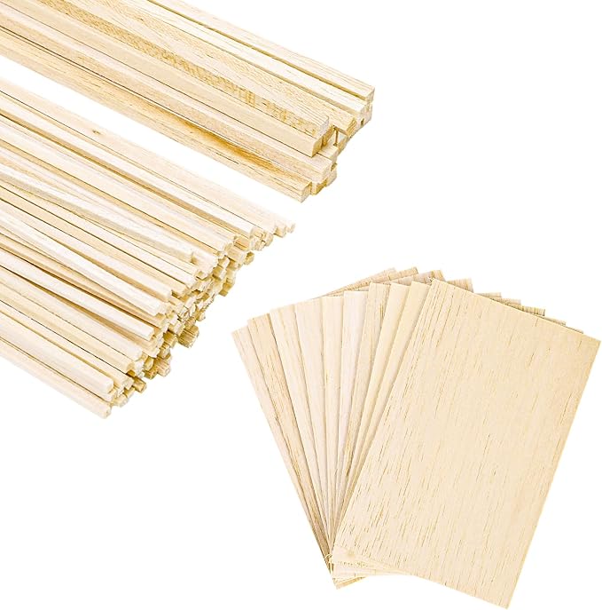 Okllen 150 Pieces Balsa Wood Sticks, Square Unfinished Balsa Wood Sheets Set by Okllen