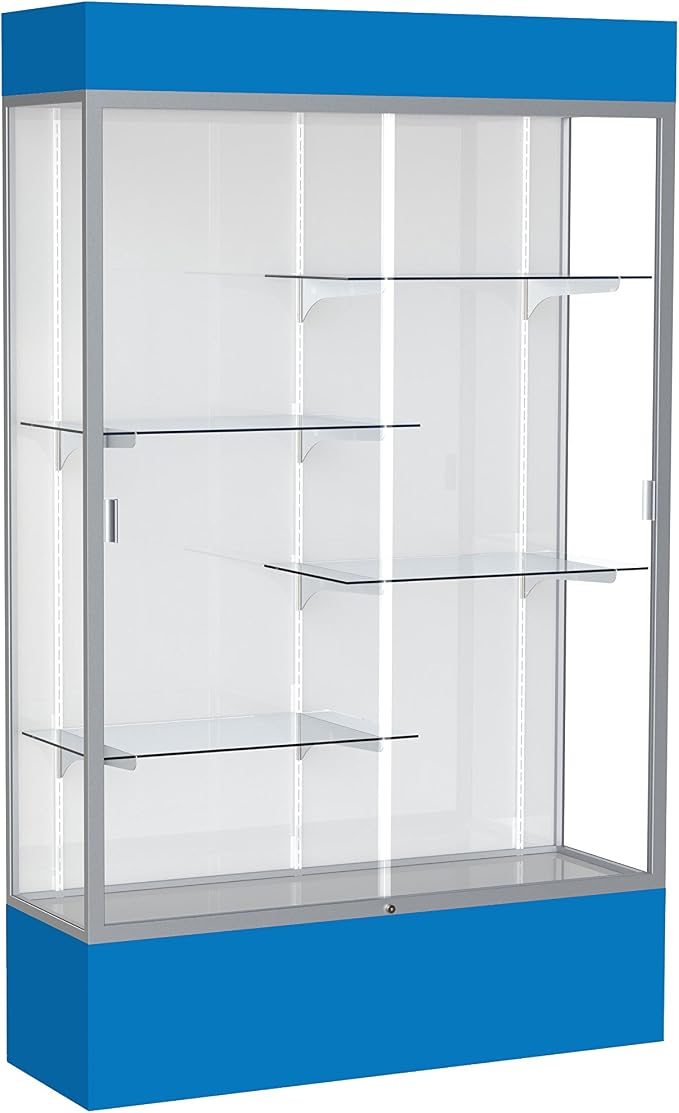 Waddell Spirit Lighted Floor Display Case, Satin Finish, Royal Blue Base and Top by WADDELL