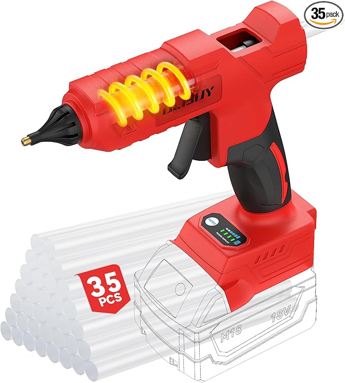 Cordless Hot Glue Gun for Mil-waukee M-18 Battery - 100W Hot Glue Gun and 35PCS by OLIBUY