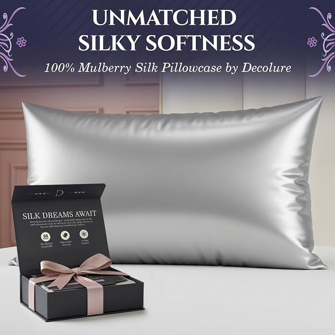 DECOLURE 100% Pure Mulberry Silk Pillow Case Queen Size – Highest Grade 30 - Image 2