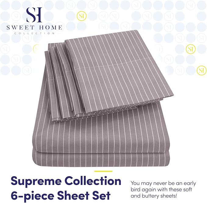 Queen Sheets Pinstripe Gray - Image 2