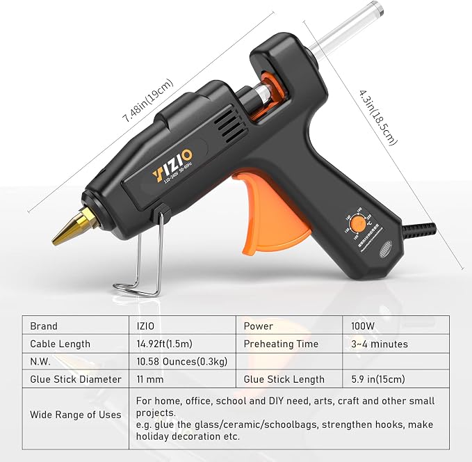 IZIO Full Size Hot Glue Gun and Sticks Set, 100-220W Adjustable Temperature - Image 3