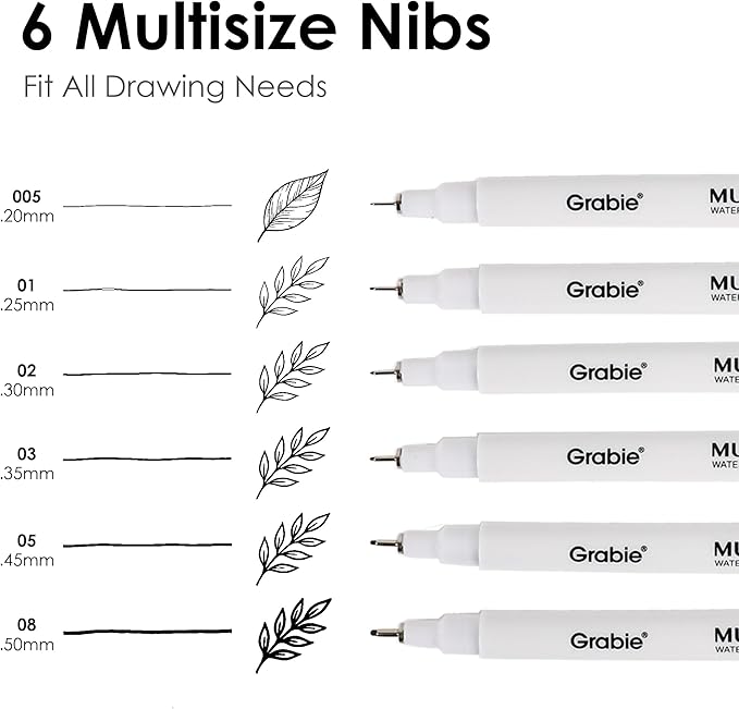 Grabie Micro Fineliner Pens, 6 Black Fine Line Waterproof Drawing Pens - Image 3