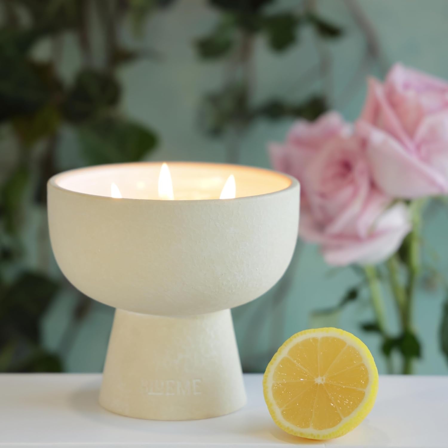 New BLUEME Wellness Candle Wax Refill, Contains Essential Oil, Sustainable, Hand Finished, Hand Poured, Premium, Luxury Ceramic, Natural Cotton Wick (24oz, Ivy & Rose)