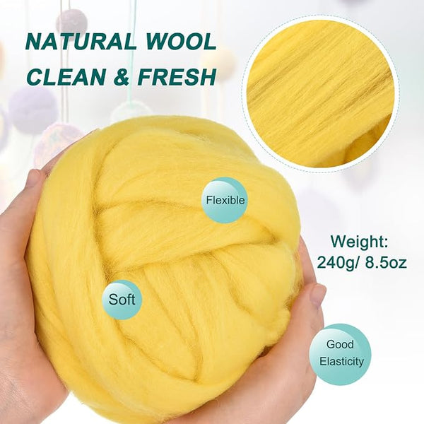 uxcell Needle Felting Wool, 8.5 Oz Nature Fibre Wool Yarn Roving - Image 2