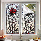 Gothic Rose Stained Glass Window Film 17.71x39.97 Inch Red Flower Static Cling - Image 5