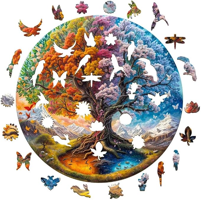 Wooden Puzzles Adults, Seasonal Tree of Life Wooden Puzzles 200 Pieces - Image 9
