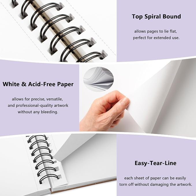 WINNER 9" x 12" Sketch Book 4 Pack, 400 Sheets Spiral Bound Art Sketchbook - Image 3