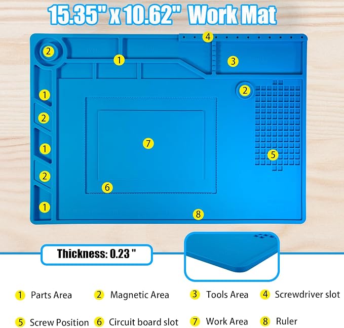 Kaisi Soldering Mat, 15.35" x 10.6" Inch Heat Resistant Silicone Work Mat - Image 2