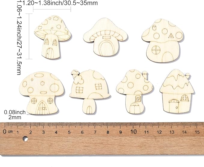 LiQunSweet 200 Pcs Creative Mushroom House Unfinished Wood Cutout Slices - Image 2