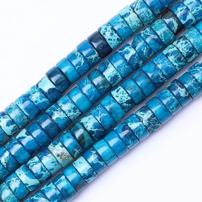 Natural Stone Heishi Beads for Necklace Making, 4 mm x 2 mm Small Flat Round by YUGDRUZY