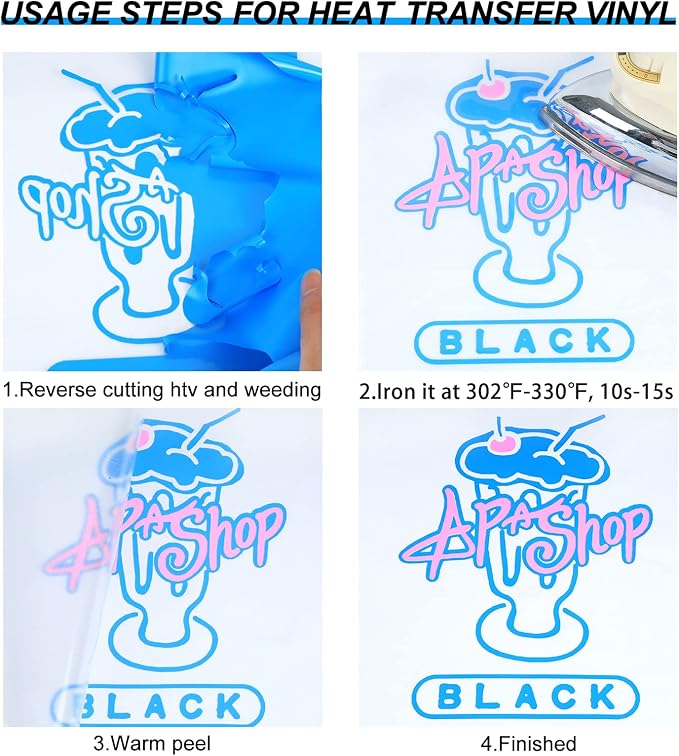 TUMIYA Lake Blue Heat Transfer Vinyl HTV Rolls, Glossy Adhesive Lake Blue HTV - Image 4