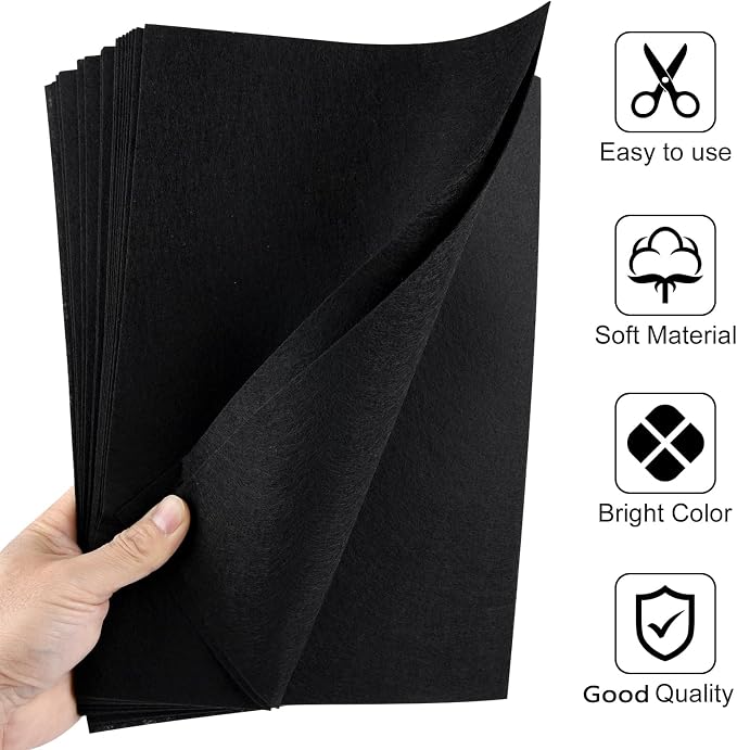 20 Pcs Black Felt Fabric Sheet 8" x 12" Assorted Color Felt Fabric Sheets - Image 3