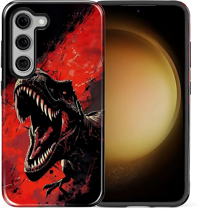 for Samsung Galaxy S23 Case, Cool Dinosaur Red Black Pattern Glossy 2 in 1 - Image 2