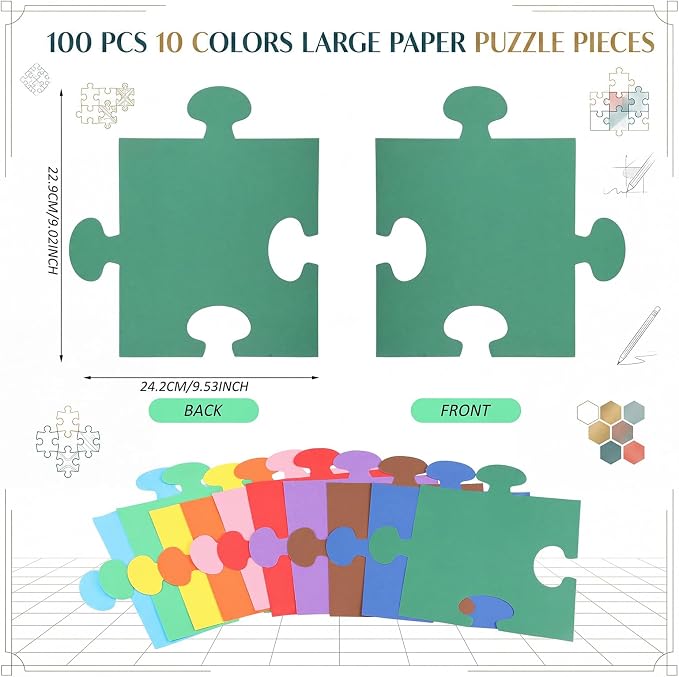 Glenmal 100 Pcs Large Blank Puzzle Pieces Oversize Blank Papers Puzzle Pieces - Image 2