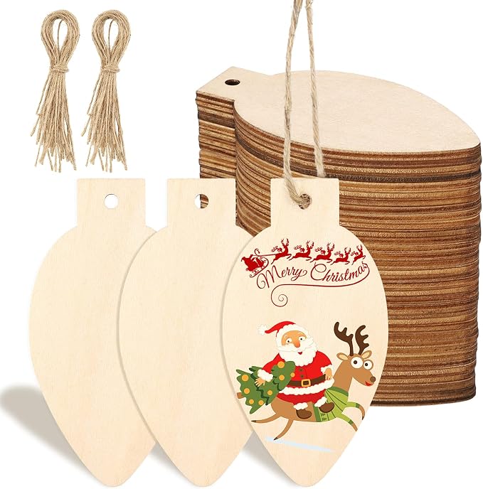 Queekay 50 Pcs Christmas Unfinished Wooden Light Bulb Wooden Slices Blank by Queekay