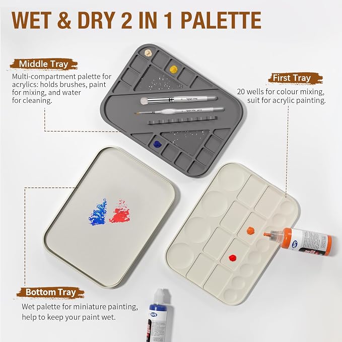 golden maple Wet Pallet for Painting Miniatures 2 in 1 Dry and Wet Palette - Image 4