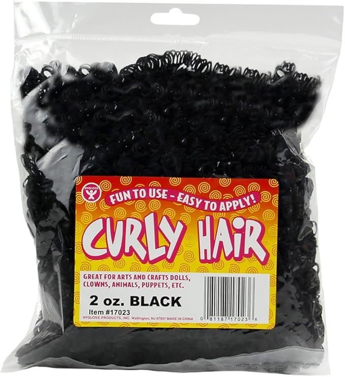 Hygloss 2 oz Curly Doll Hair for Crafts Black- Premium Synthetic Hair for Doll by HyglossProductsInc