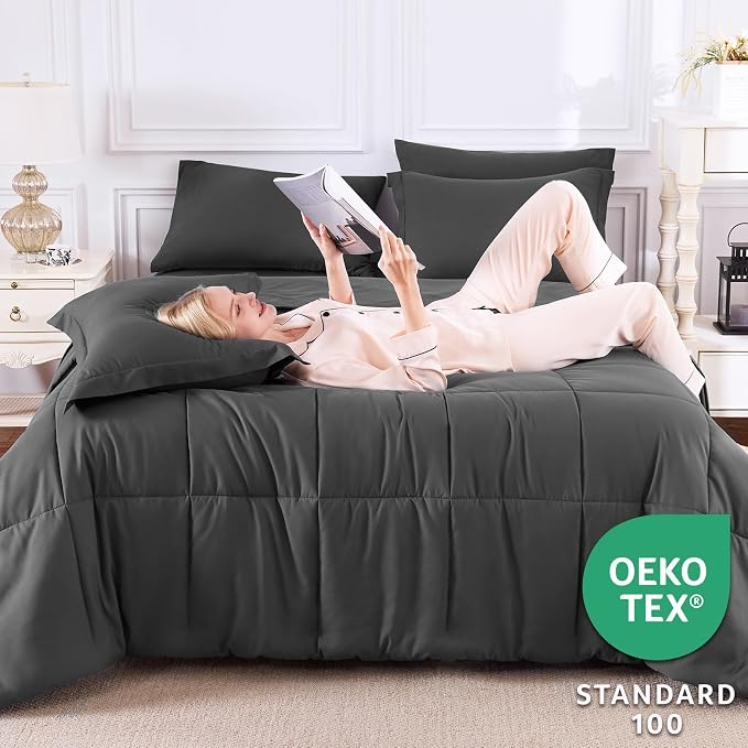 CozyLux Twin XL Comforter Set Dark Grey - Image 3