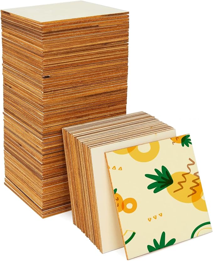 100 Pieces 4x4 Inch Wood Squares Unfinished Basswood Plywood Wooden Sheets 1/8 by ZOFORTY