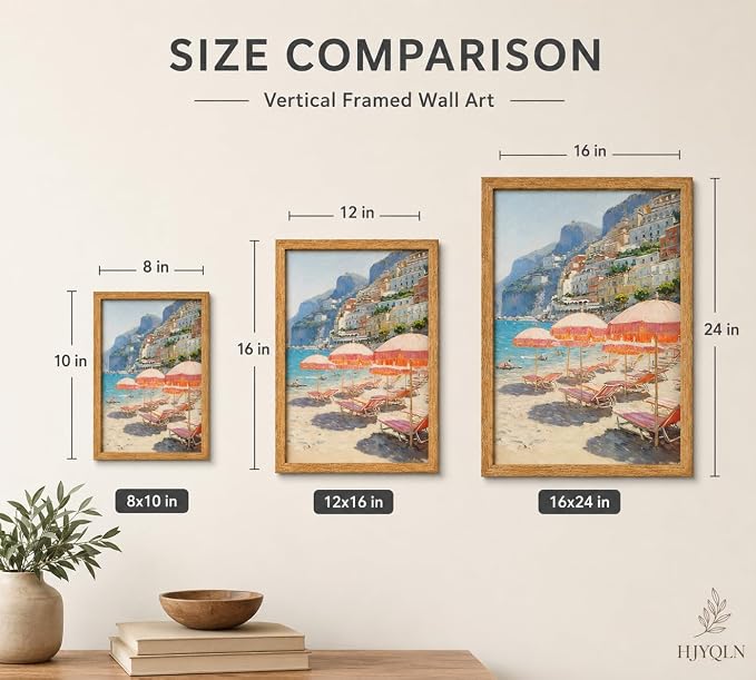 Framed Pink Umbrella Coastal Canvas Wall Art, Beach Scene Painting Picture Wall - Image 5
