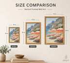 Framed Pink Umbrella Coastal Canvas Wall Art, Beach Scene Painting Picture Wall - Image 5