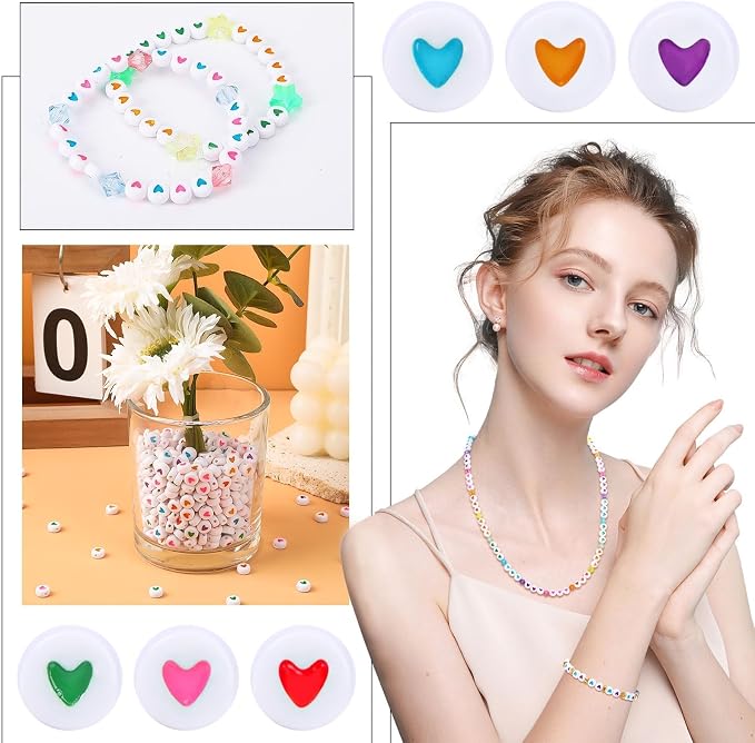 Augshy 700Pcs Round Heart Beads, Valentine's Day Acrylic Heart Beads - Image 6