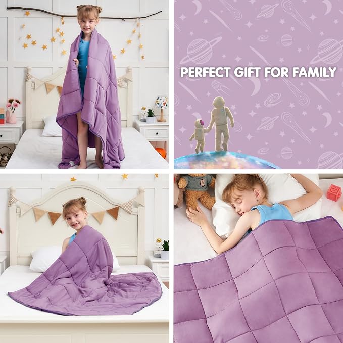 Purple Weighted Blanket Kids 5lbs, Cooling Heavy Throw Blanket - Image 6