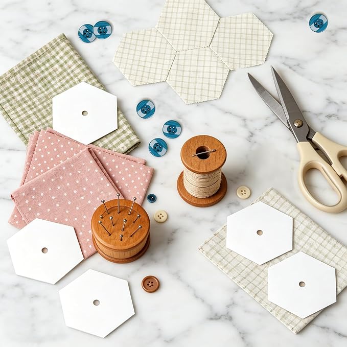 Neworkg 600 PCS Hexagon Piecing Paper Templates, 1.25" White Paper templates - Image 7