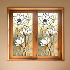 IVN Privacy Window Film Stained Glass Static Cling Window Film White Floral - Image 2